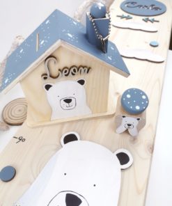 Personalisiertes set Kindermesslatte Zahndose und Spardose Haus aus Holz mit Eisbär Motiv