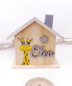 Haus Spardose aus Holz Personalisiert und handbemalt Giraffe