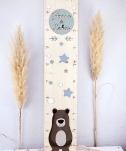 Kindermesslatte aus Holz Personalisiert und handbemalt Bär