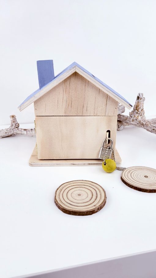 Holz Spardose Haus personalisiert und handbemalt Bagger