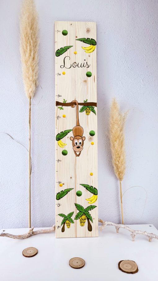Kindermesslatte aus Holz personalisiert und Bedruckt mit Affen Motiv