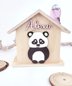 Haus Spardose aus Holz Personalisiert und handbemalt Panda