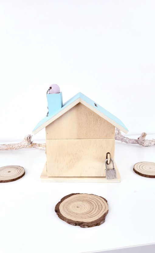 Haus Spardose aus Holz Personalisiert und handbemalt Einhorn
