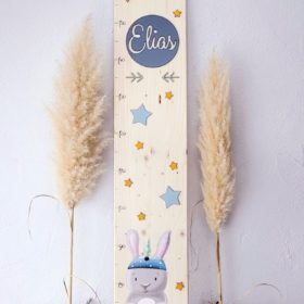Set aus Spardose und Kindermesslatte Boho Hase handbemalt mit Personalisierung