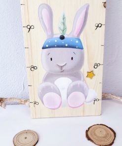 Kindermesslatte aus Holz personalisiert und handbemalt Boho Hase