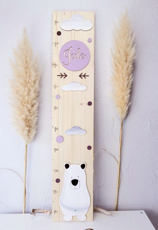 Kindermesslatte aus Holz personalisiert und handbemalt Eisbär