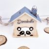 Spardose aus Holz handbemalt und personalisiert Panda