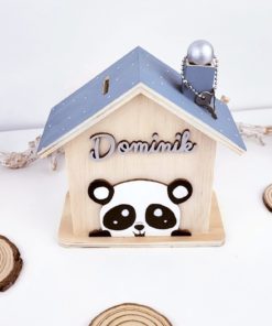 Spardose aus Holz handbemalt und personalisiert Panda