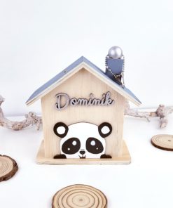 Spardose aus Holz handbemalt und personalisiert Panda