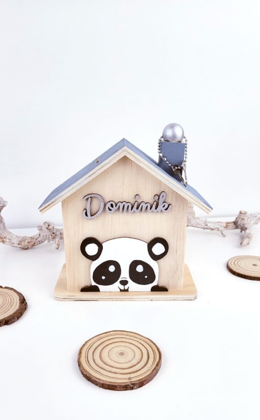 Spardose aus Holz handbemalt und personalisiert Panda