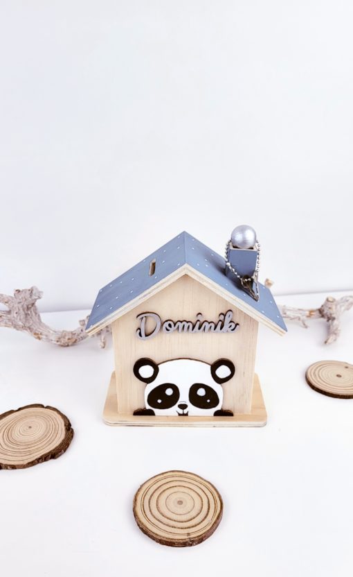 Spardose aus Holz handbemalt und personalisiert Panda