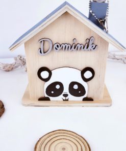 Spardose aus Holz handbemalt und personalisiert Panda