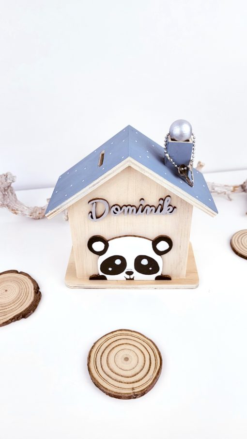 Spardose aus Holz handbemalt und personalisiert Panda
