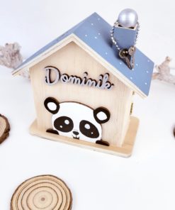 Spardose aus Holz handbemalt und personalisiert Panda