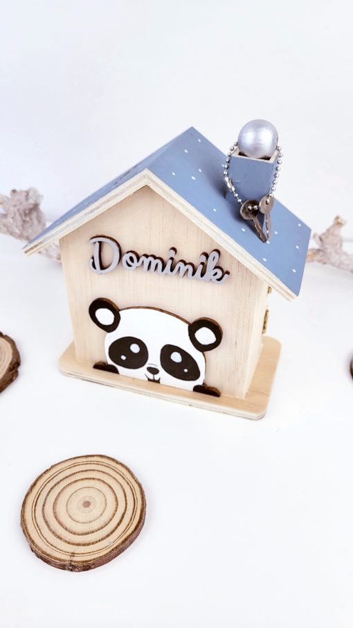Spardose aus Holz handbemalt und personalisiert Panda
