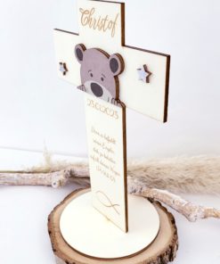 Tischdekoration Taufe Taufkreuz mit Name Holz